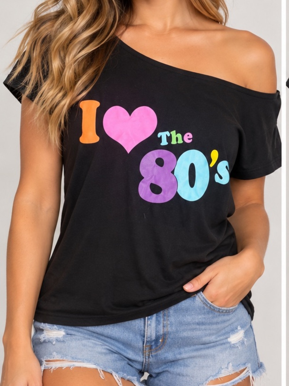 I ❤️ The 80’s Black Graphic Tee - Off The Shoulder